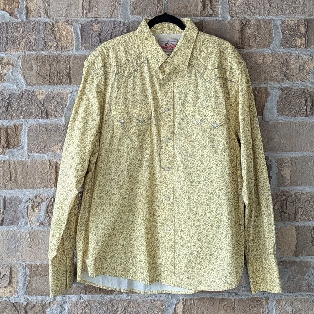 Wrangler American Cowboys Western Pearl Snap Shirt Size XL Pale Yellow Gray